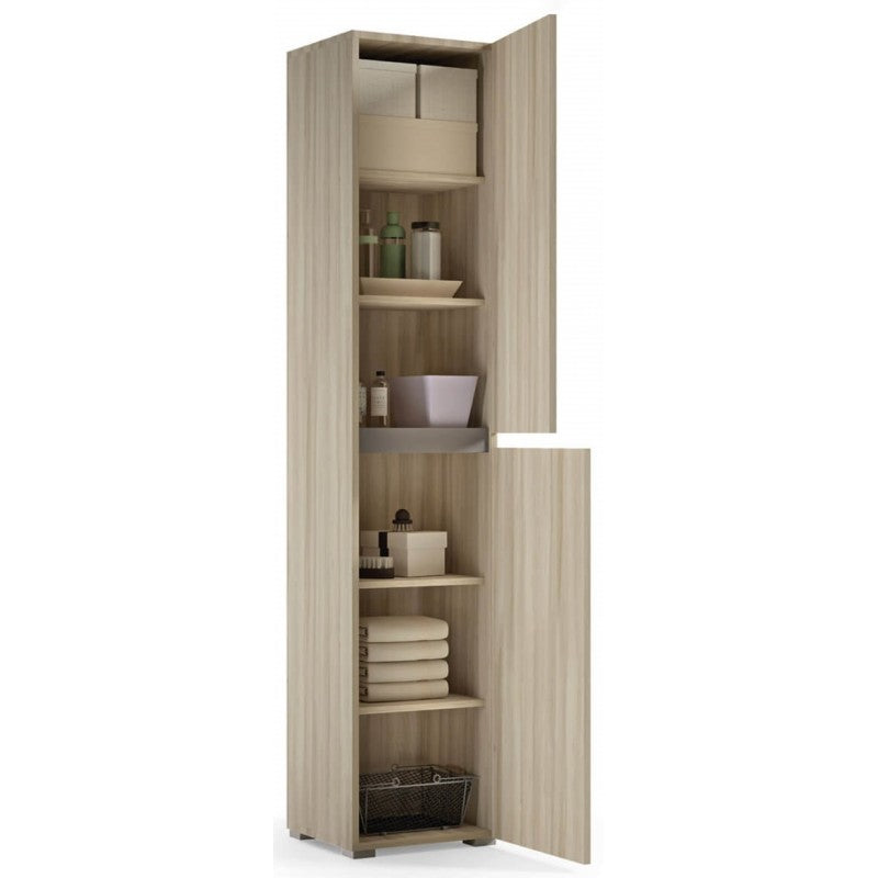 Mueble multiusos con 2 puertas, tirador ranurado, 4 estantes regulables en olmo