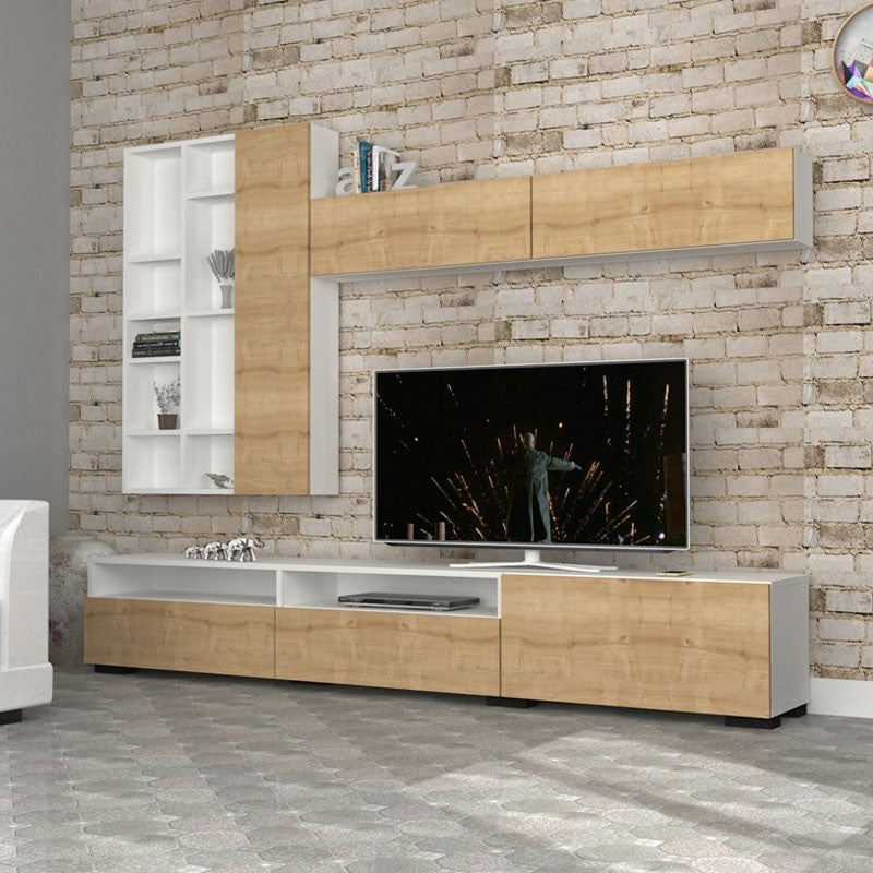 Mueble alto básico con 3 puertas y mueble alto con 2 puertas, roble blanco 270x35xh.45 cm