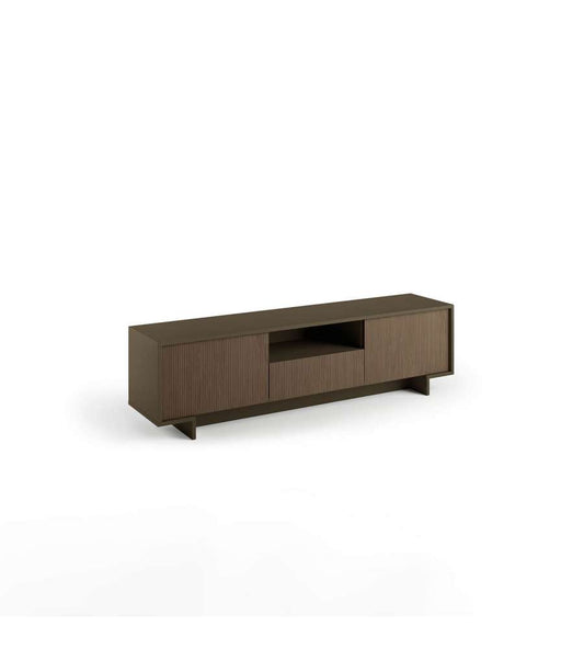 Mueble TV Con 2 Puertas Y Cajón Central En Bronce Acanalado Oscuro