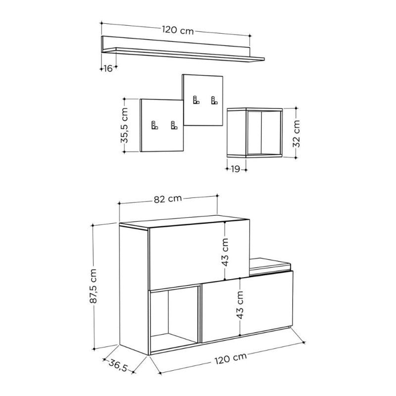 Mueble de entrada zapatero Holdon vintage blanco 120x36,5x87,5 