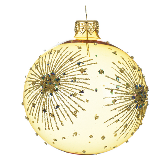 Bola de Navidad de cristal dorado con motivos en relieve Ø8 cm