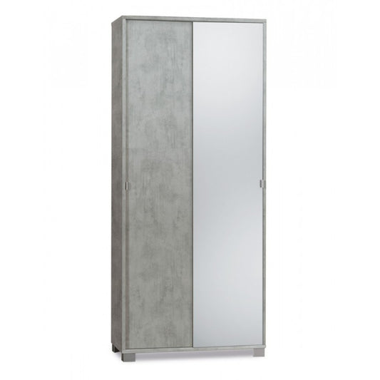 Armario multiusos de dos puertas correderas con espejo Beton Cemento 82x41x h190 cm