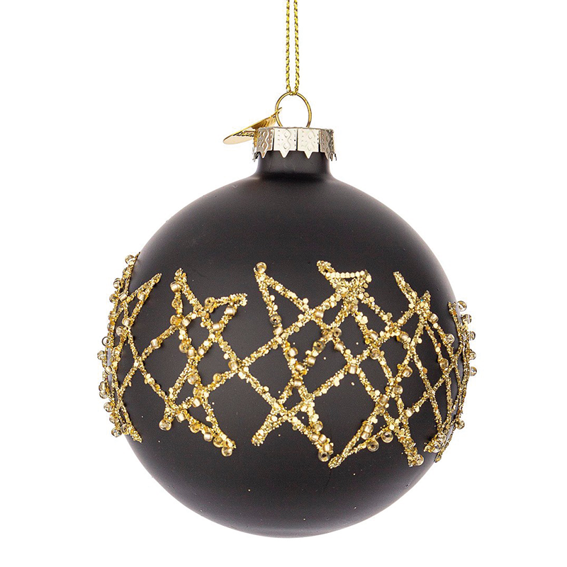 Bola de Navidad de cristal negro y dorado Ø8 cm