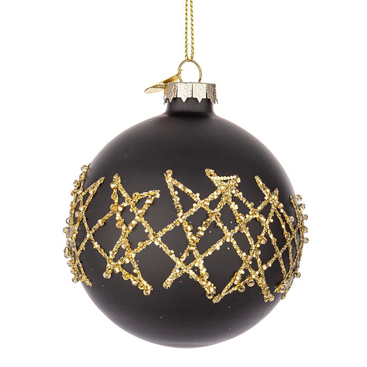 Bola de Navidad de cristal negro y dorado Ø8 cm