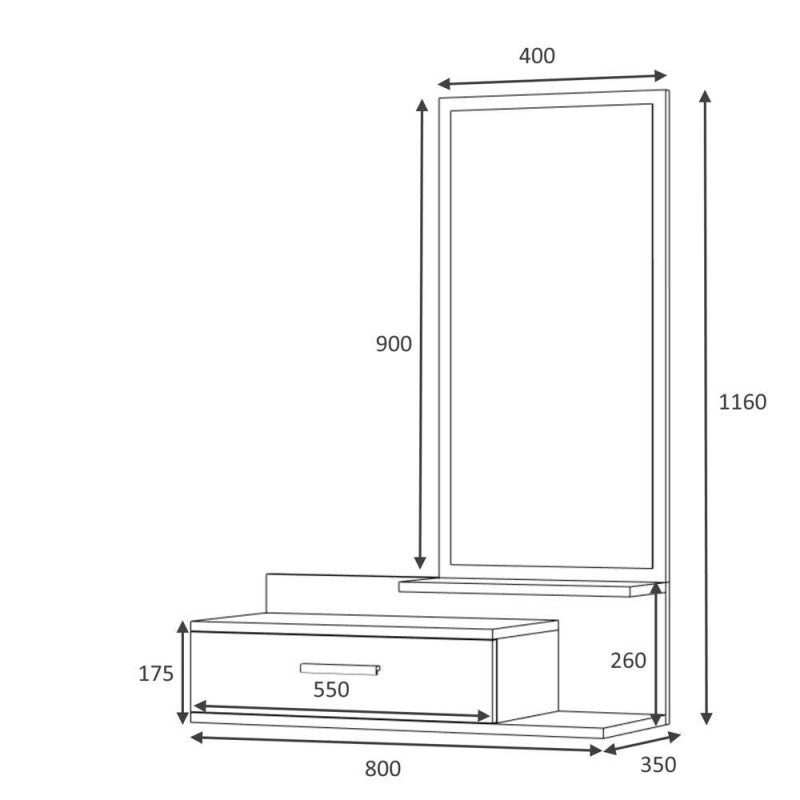 Mueble de entrada Joy de hormigón con espejo.