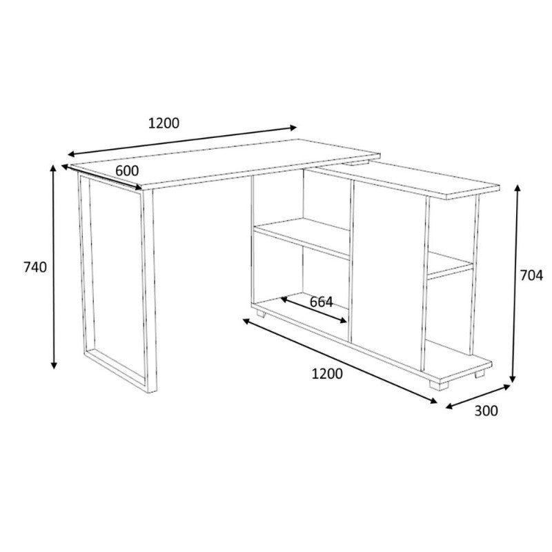 Escritorio con librería reversible Bianco OSLO 120x60x h74 cm