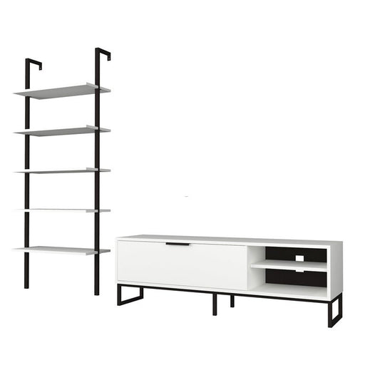 Mueble TV con librería 5 estantes blanco 70x30xh.180 cm