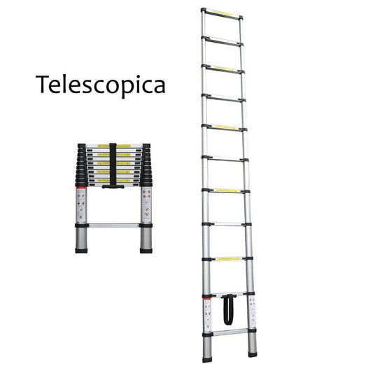 ESCALERA TELESCÓPICA 10 PELDAÑOS ALUMINIO.