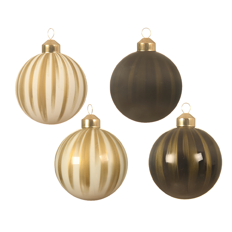 Bolas de Navidad surtidas con decoración vertical dorado - marrón Ø8 cm