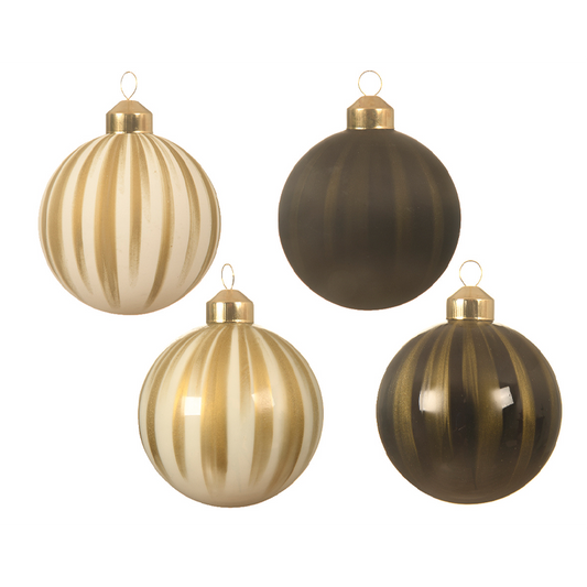 Bolas de Navidad surtidas con decoración vertical dorado - marrón Ø8 cm