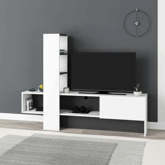 Mueble TV Troya blanco antracita con puerta abatible