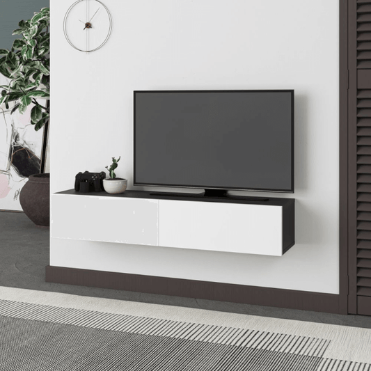 Mueble TV suspendido Francy blanco antracita con puertas abatibles