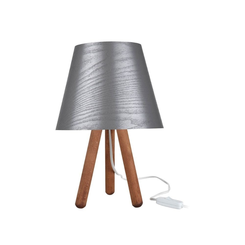 Lampada da tavolo Pino ASZ1453 treppiede legno e paralume grigio EFFEZ