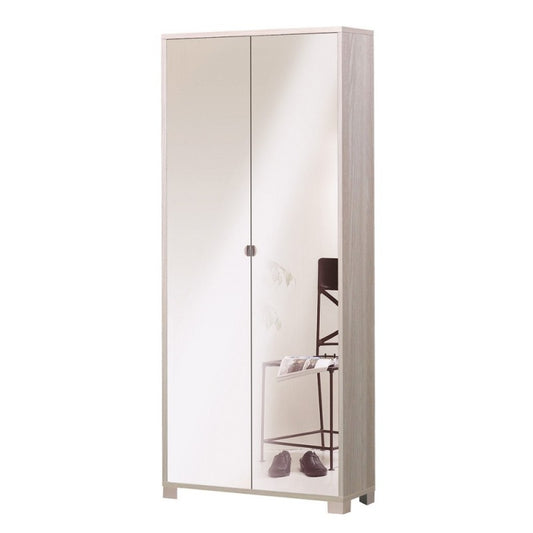 Armario multiusos estrecho con dos puertas de espejo y ocho estantes en Light Olmo 83x29x h190 cm