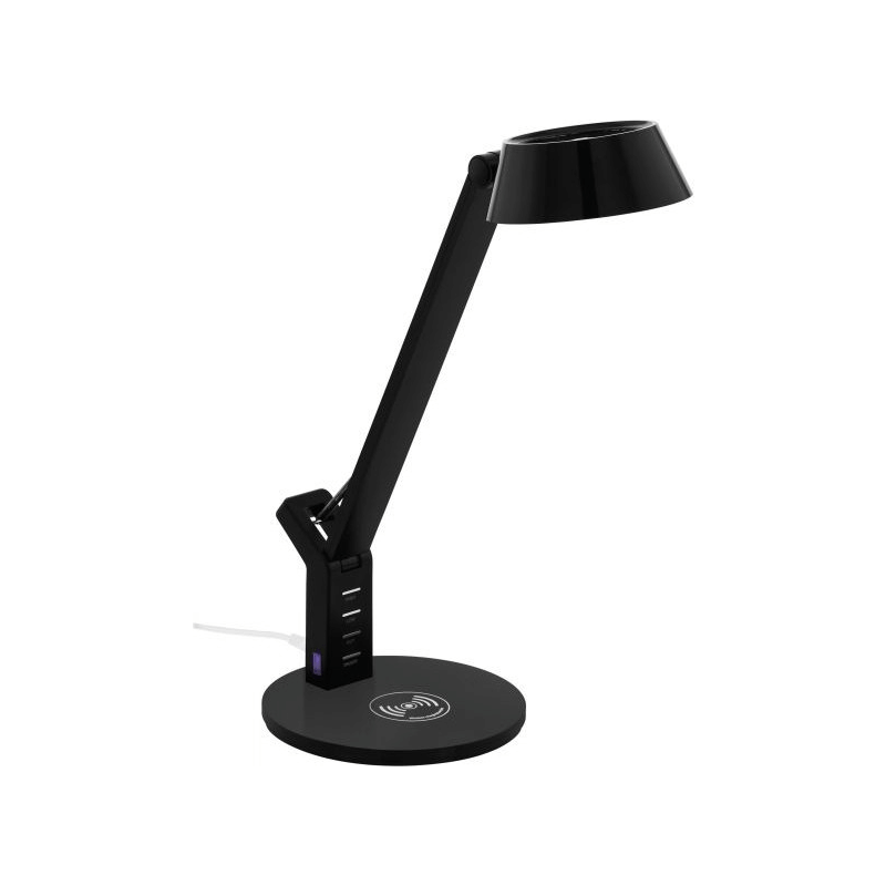 Banderalo Lámpara De Escritorio Negra Touch Dimmer Led Con Cargador Qi Eglo