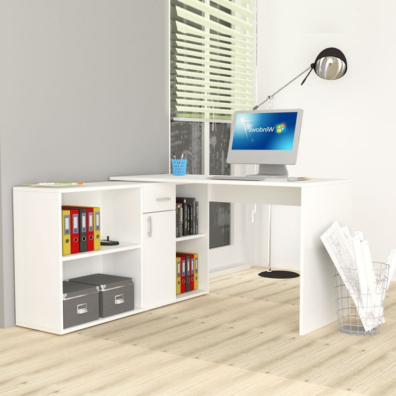 Escritorio reversible blanco con 4 compartimentos blancos 210x60xh.74 cm