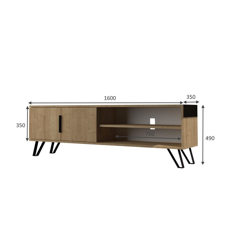 Mobile porta tv  rovere con particolari in ghisa 160x35xh.49 cm