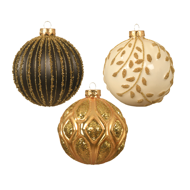 Bolas de Navidad surtidas negro-oro - blanco-oro - oro-oro Ø10 cm