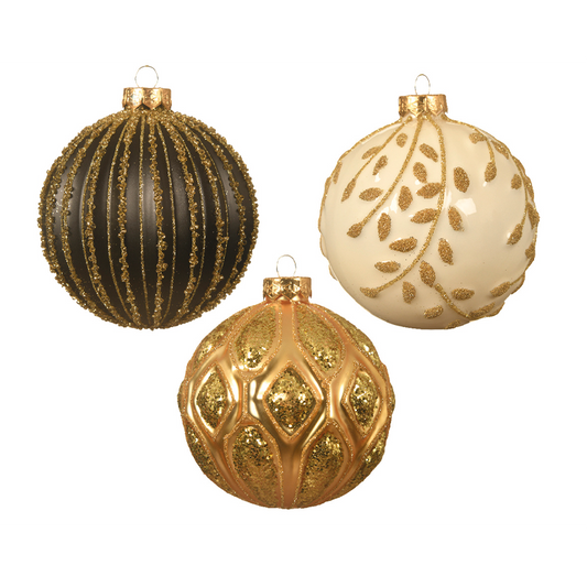 Bolas de Navidad surtidas negro-oro - blanco-oro - oro-oro Ø10 cm