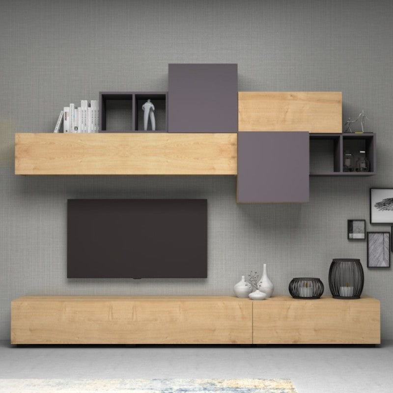 Mueble alto con dos puertas y cinco muebles altos Roble Gris Negro Antracita TROMEN 260x42x h195 cm