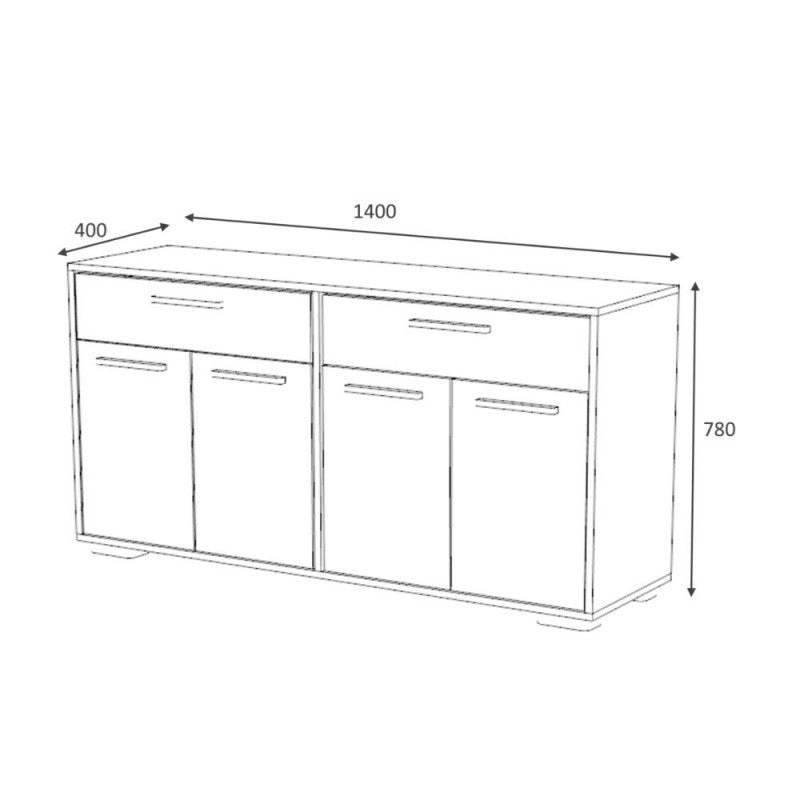 Aparador multiusos con cuatro puertas y dos cajones Blanco Gris TRUVA 140x40x h78 cm