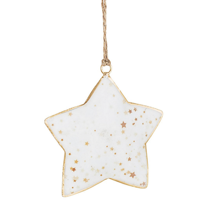 Colgante de estrella blanca decorado con estrellas doradas Al. 10 cm