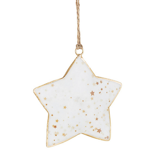 Colgante de estrella blanca decorado con estrellas doradas Al. 10 cm