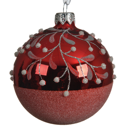 Bola de Navidad roja con adornos efecto rama Ø8cm