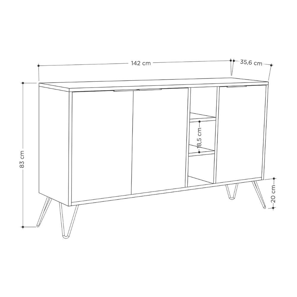 Aparador Clara roble roble 3 puertas antracita 142x35,5x83h