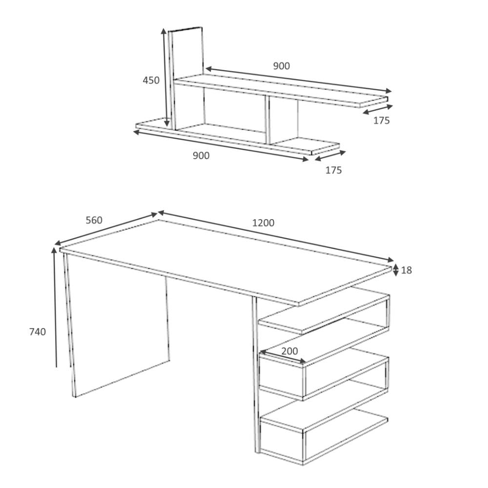 Escritorio mikro roble 120x56x74H cm. con estante