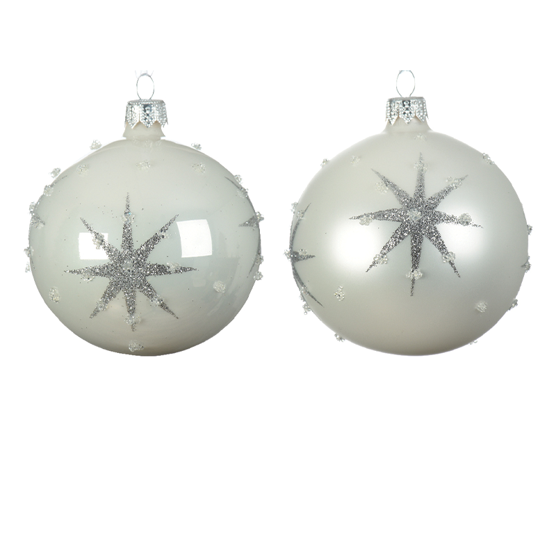 Bola de Navidad blanca surtida con estrella en relieve Ø 8 cm