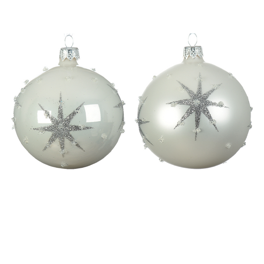 Bola de Navidad blanca surtida con estrella en relieve Ø 8 cm