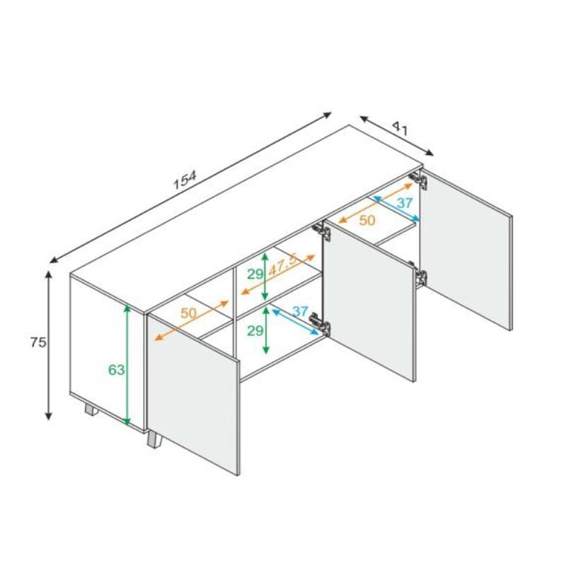 Aparador 3 Puertas Cm. 154 x 41 x 75 Blanco