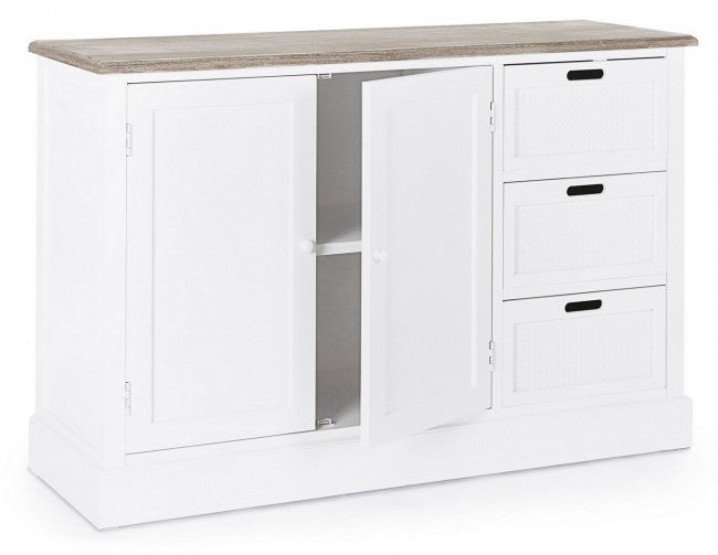 Aparador de MDF blanco con dos puertas y tres cajones DOROTEA 123x40x h82 cm