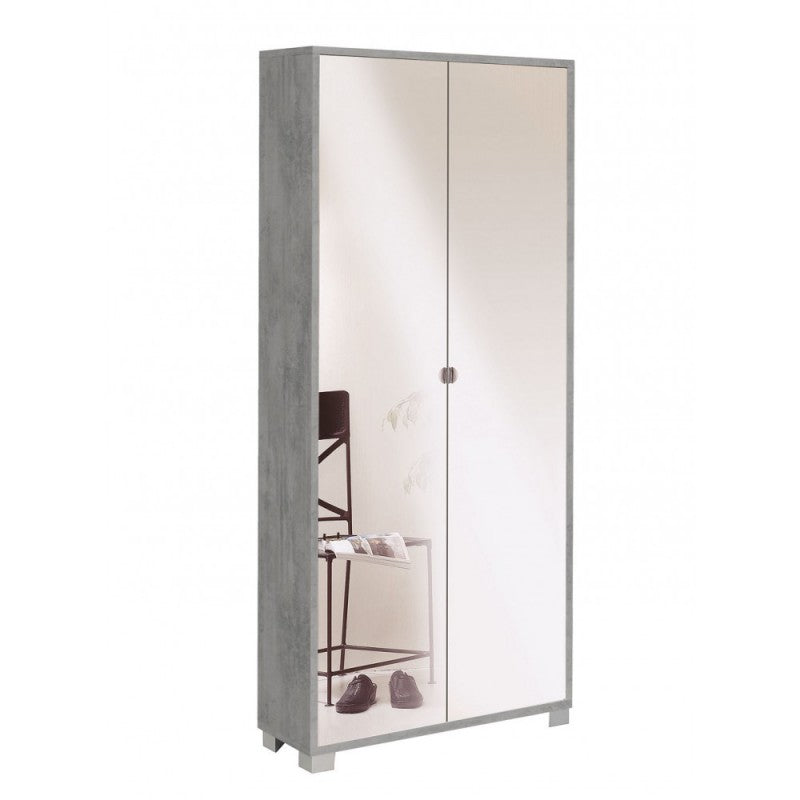 Armario multiusos slim con dos puertas de espejo y ocho estantes Beton Cemento 83x29x h190 cm