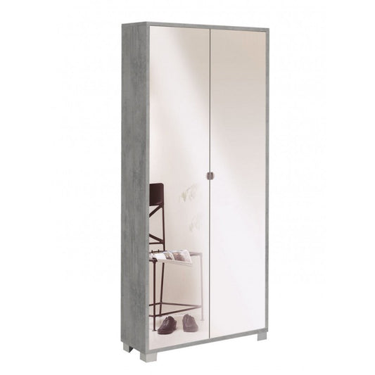 Armario multiusos slim con dos puertas de espejo y ocho estantes Beton Cemento 83x29x h190 cm