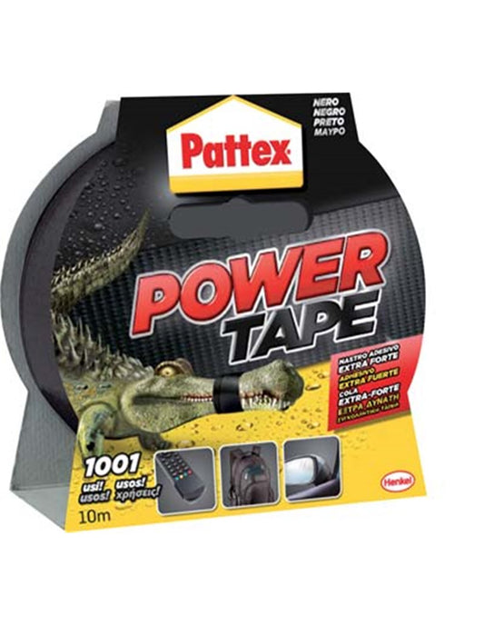 Cinta Power Tape Pattex de alta resistencia de color negro, de 50 mm de ancho y con capacidad de 10 ml.