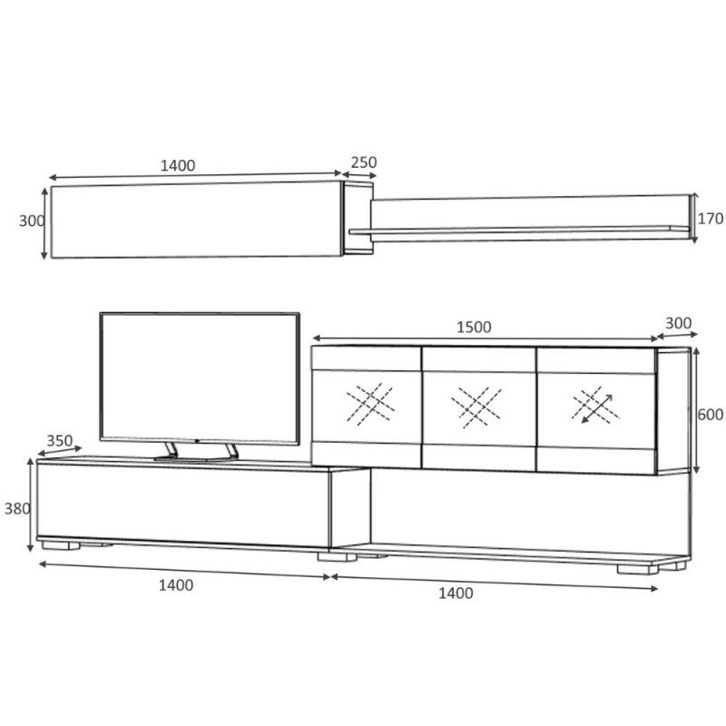 Pared equipada con cemento AKTIF 280x35x h180 cm