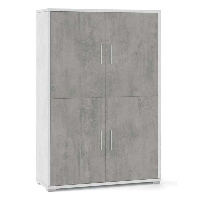 Aparador con cuatro puertas y cuatro estantes en madera Blanco Cemento 108x41x h161 cm