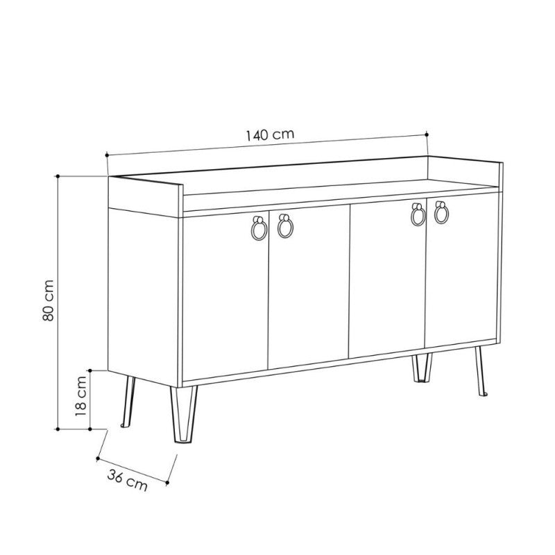 Aparador 4 puertas gris tórtola antracita 140x36x80 h