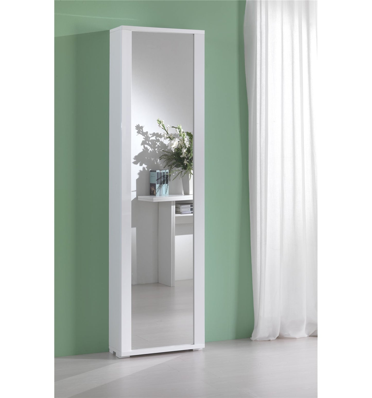 Mueble Con Marco De Espejo Puerta Siete Estantes Marco De Espejo Blanco Blanco