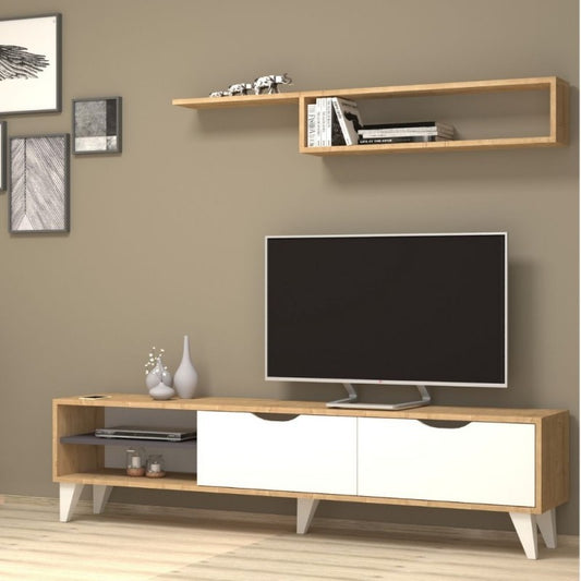 Mueble TV para salón roble blanco VOLGE 180x35x h47 cm