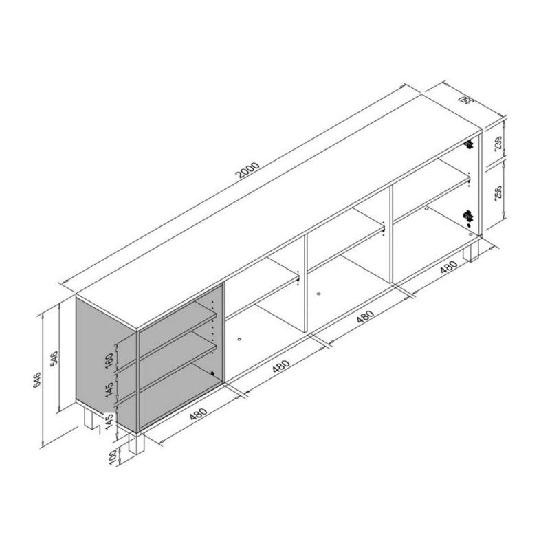 Aparador 3 puertas roble blanco 200x35xh.64,5 cm