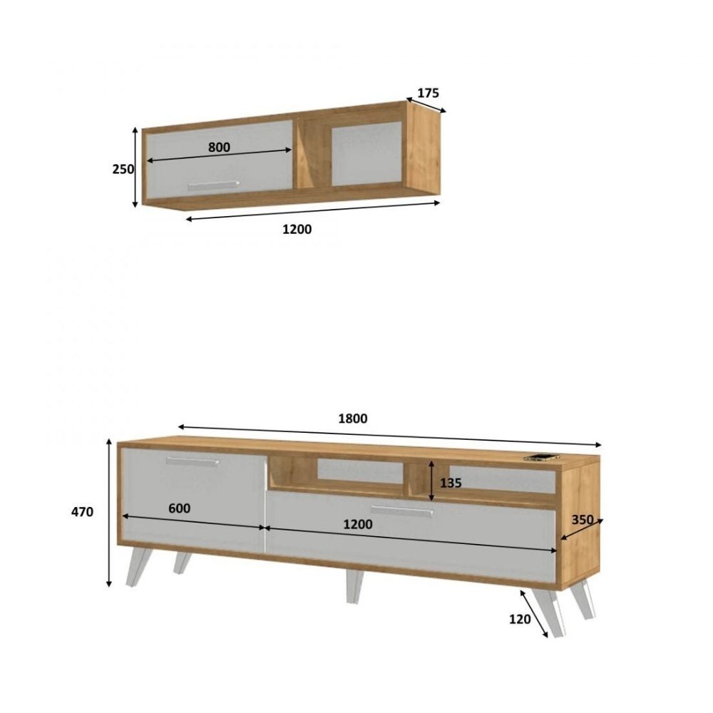 Porta tv Slim D2306TV180M109 rovere bianco 180x35x47h EFFEZ