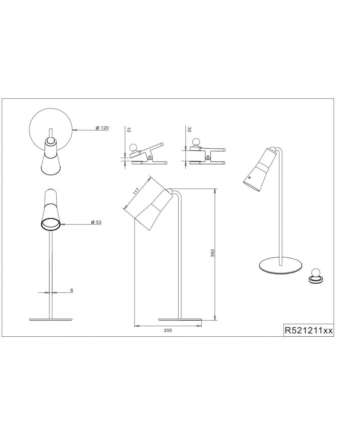 La lámpara de escritorio modular negra maxi llevó el amortiguador del tacto con la iluminación del trío de la batería