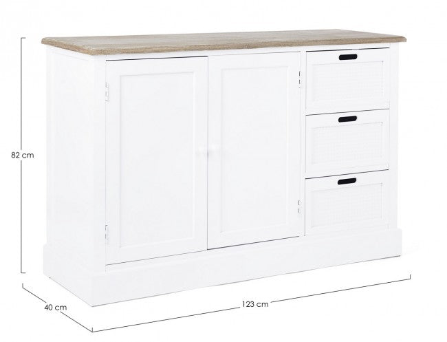 Aparador de MDF blanco con dos puertas y tres cajones DOROTEA 123x40x h82 cm