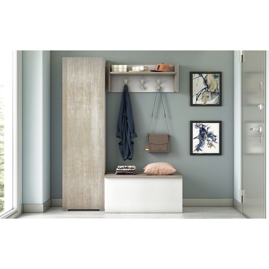 Mueble Con Puerta Siete Estantes blanco con puerta de roble