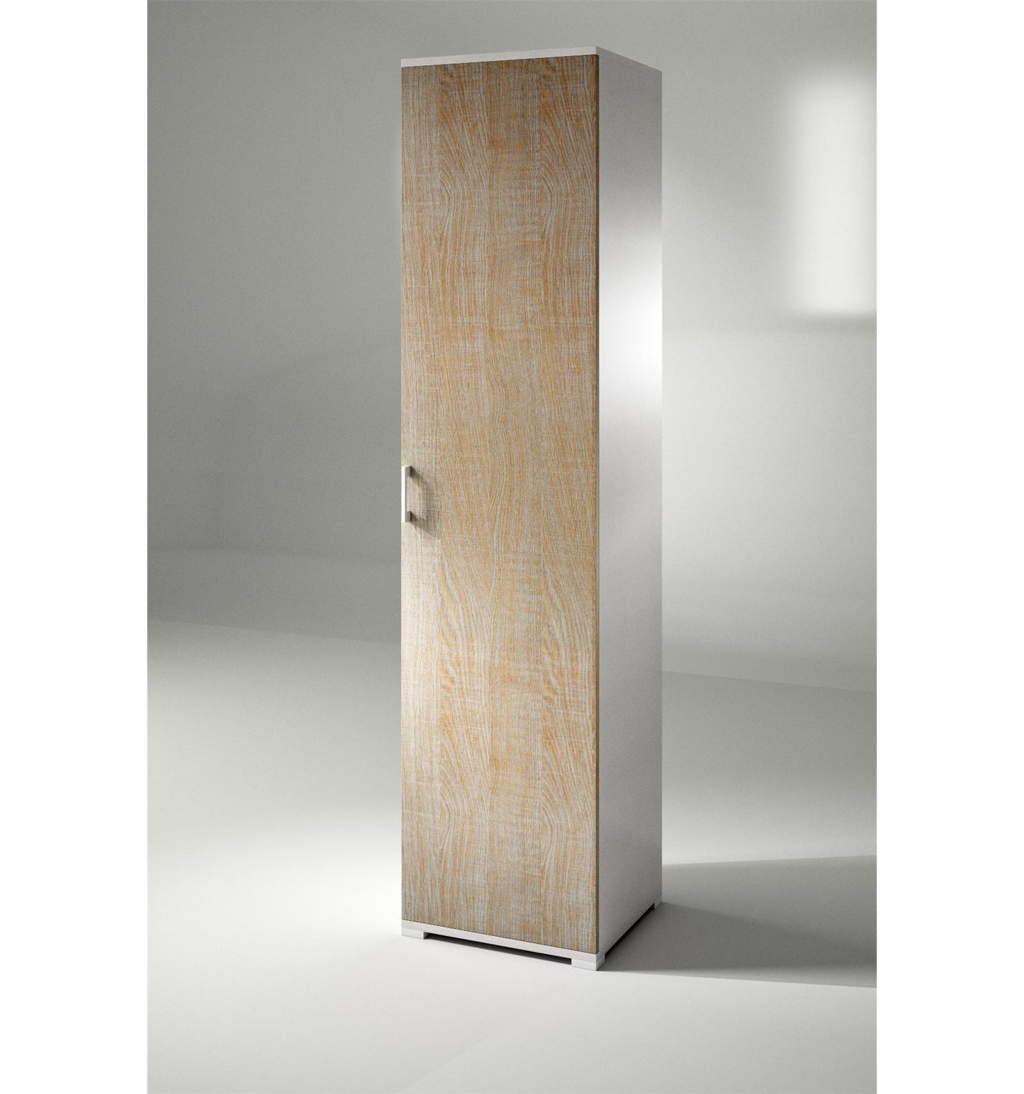 Mueble con una puerta y cuatro estantes ajustables, puertas de roble blanco