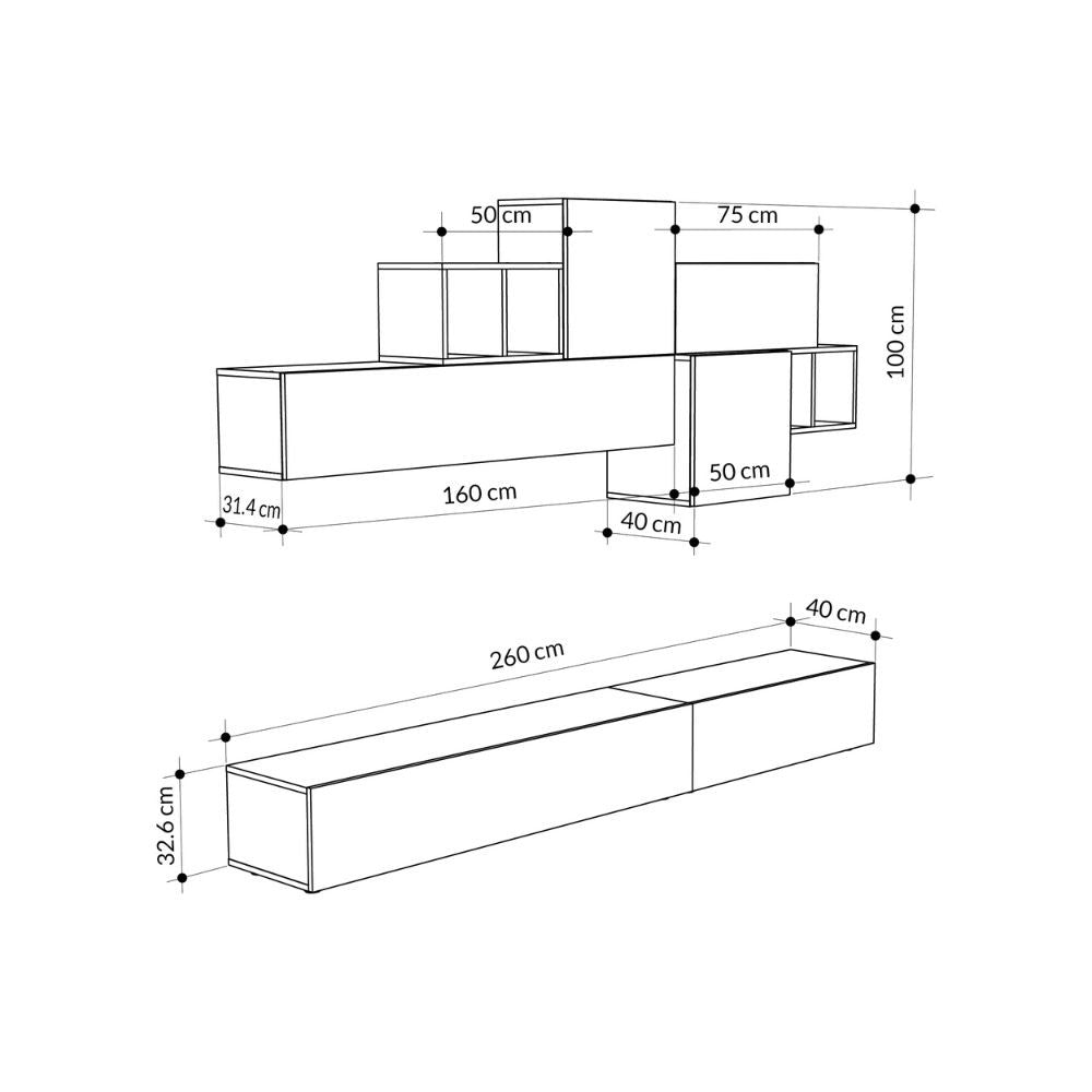 Sistema de pared tromen 260 cm. blanco retro gris MTV234472